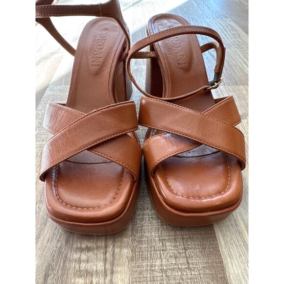 Women's Cordani Made in Italy Bowdie Platform Brown Leather Block Heels size 38 - Picture 4 of 8